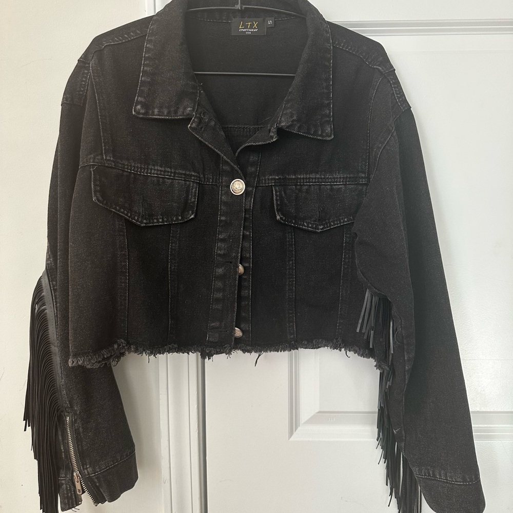 Black Fringe Denim Jacket
